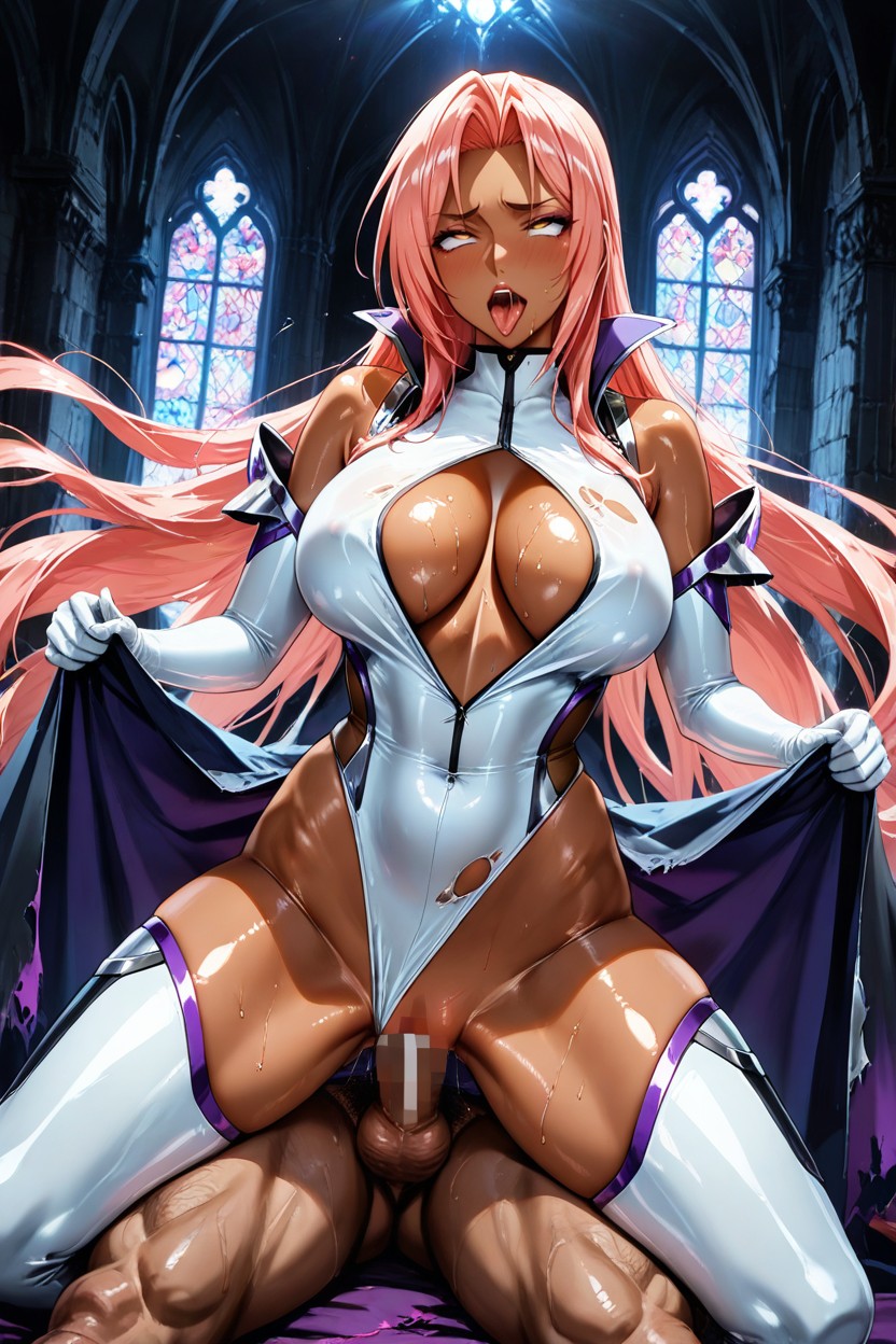 Limp Arms And Legs, Front View, Ingrid Is A Dark-skinned Woman With Very Long Pink Hair Hentai AI Porn