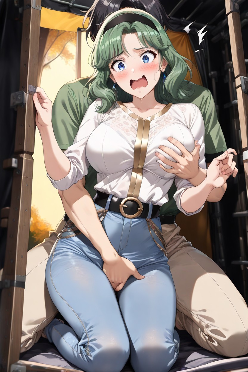 's Hands In 's Vagina, Beige Pants, Blue Jeans Hentai AI Porn