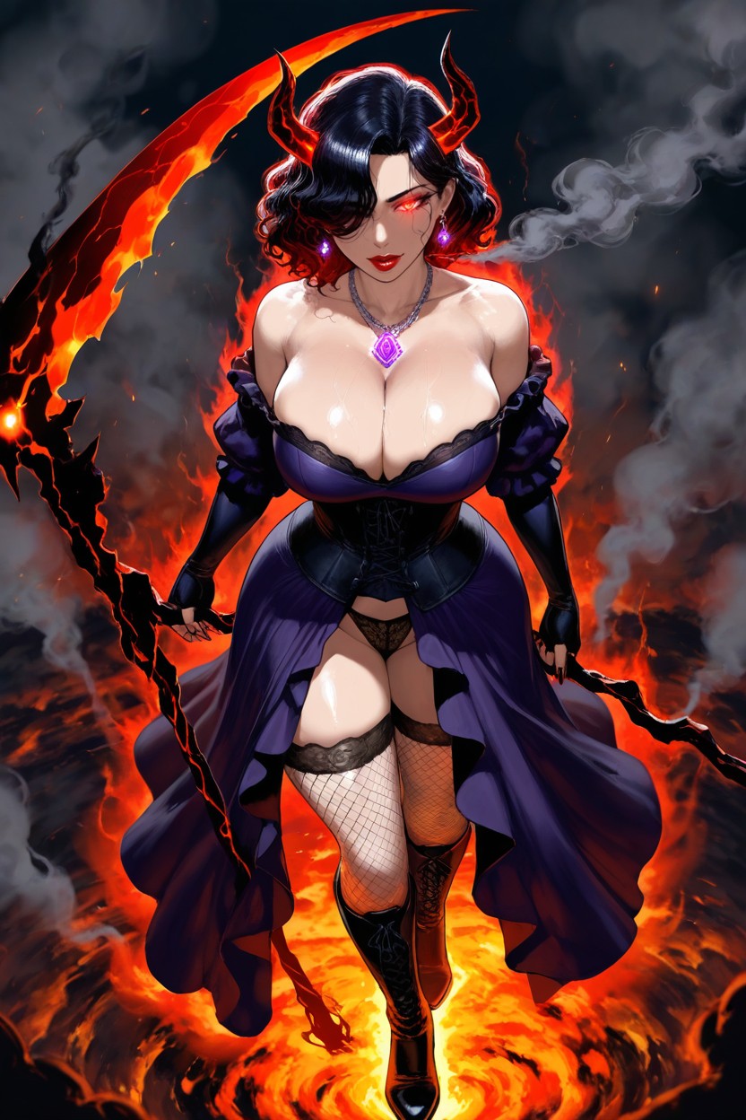 Dense Black Smoke, Lace Thong, Big Breasts Hentai AI Porn