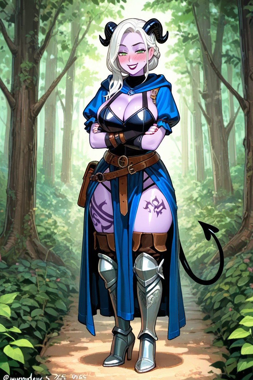 Black Lipstick, Blue Cloth Around Waist, Demon Hentai AI Porn