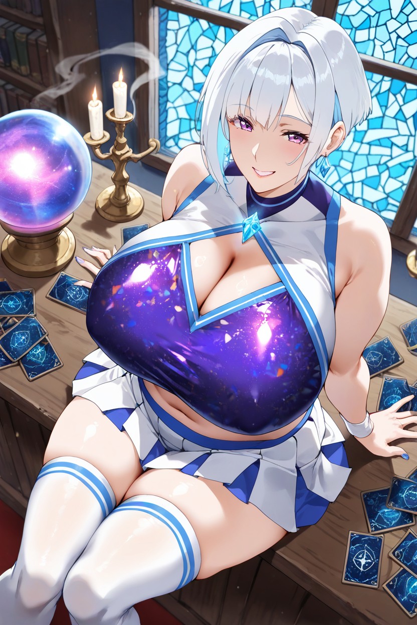 Legs Between Boobs, Very Short Hair, Floating Candles Hentai AI Porn