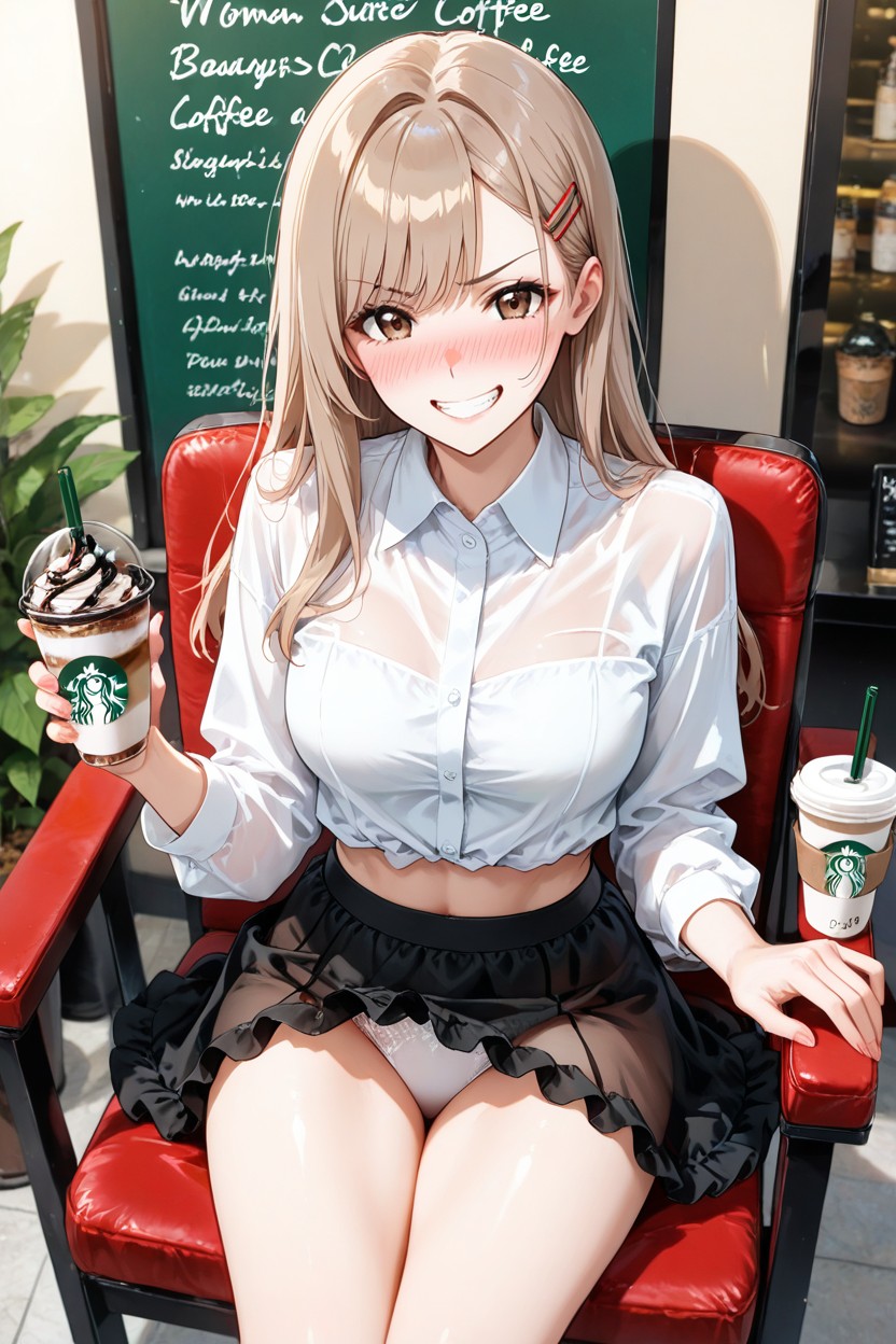 Happy, Straight Nose, Small Breasts Hentai AI Porn