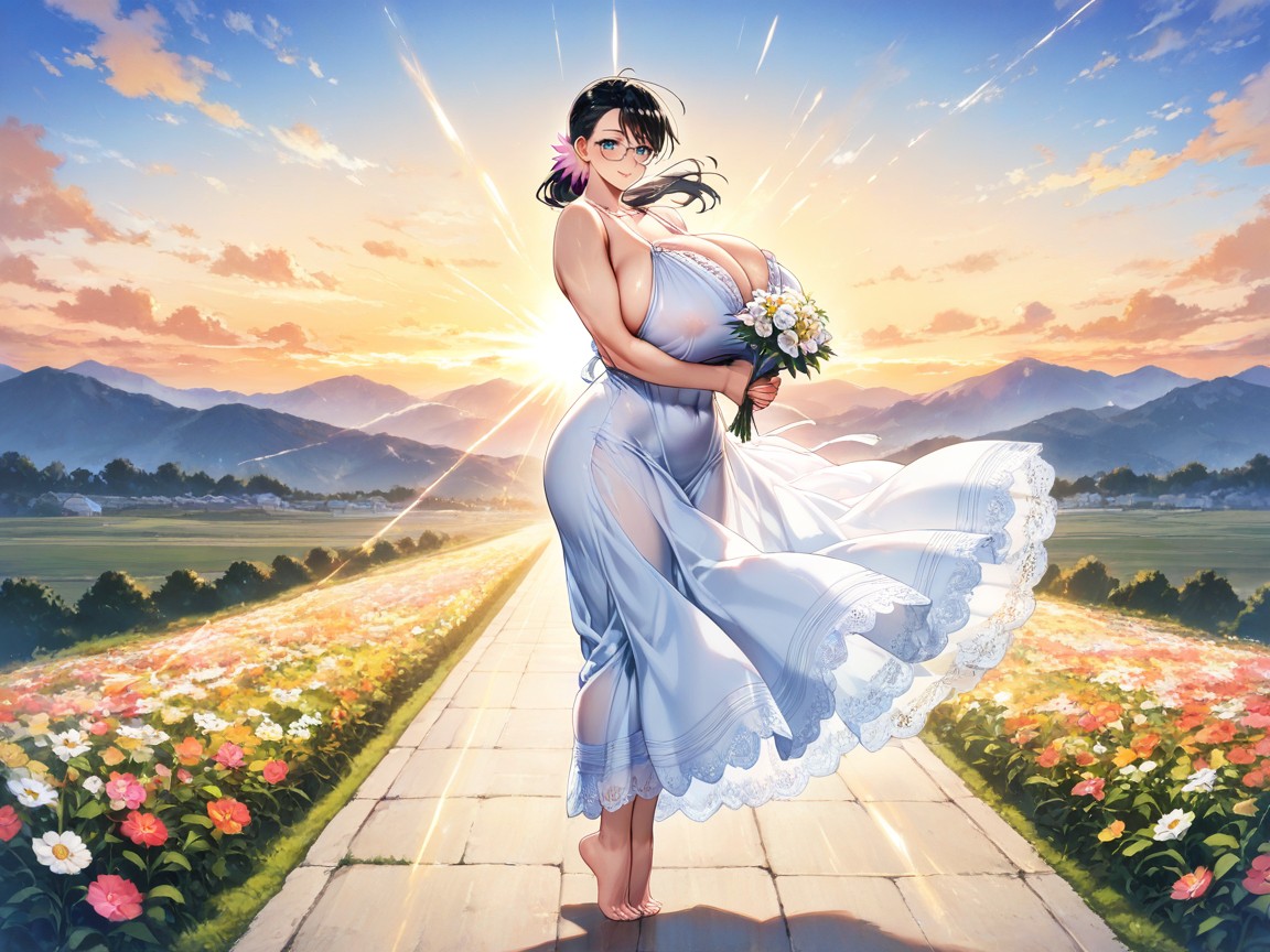 Black Hair, Wind Blown Dress Up, Tiptoes Standing Hentai AI Porn
