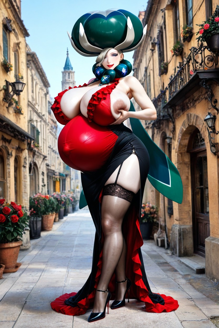 Spanish Town, Gigantic Fake Bimbo Boobs, Very Detailed Face Hentai AI Porn