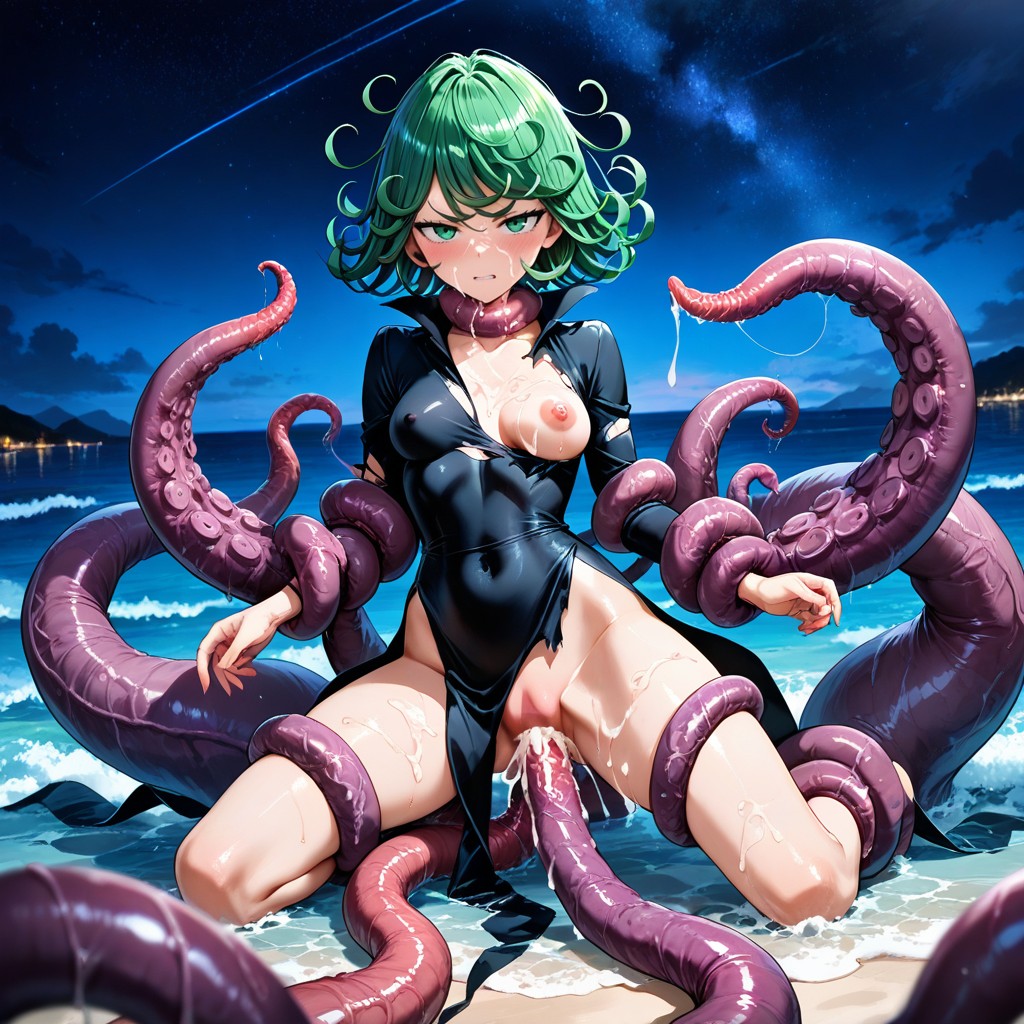 Tentacles Suck On Her Breasts, Tatsumaki Clothes Just Like Manga, Tentacles Drag Her Inside Itself Hentai AI Porn