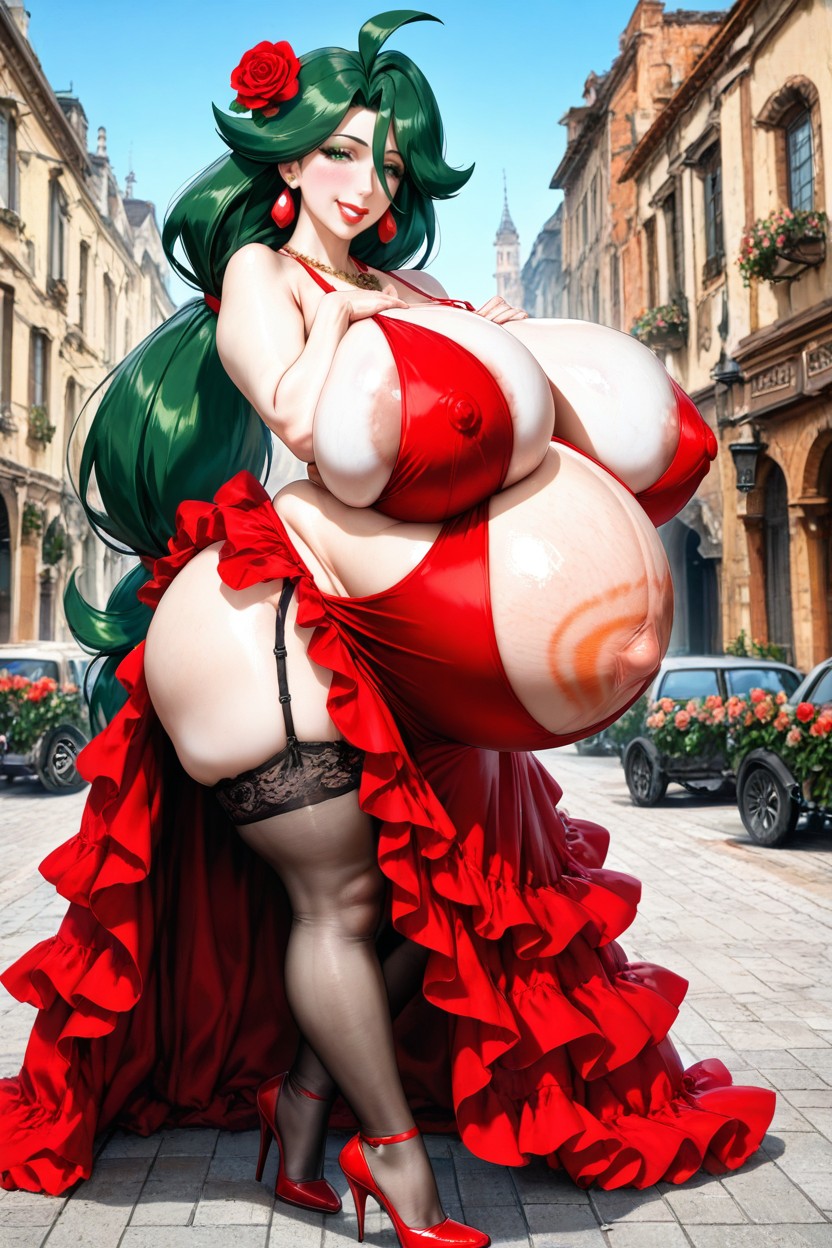 Stockings, Huge Perfect Round Tits, Round Bloated Stomach Hentai AI Porn