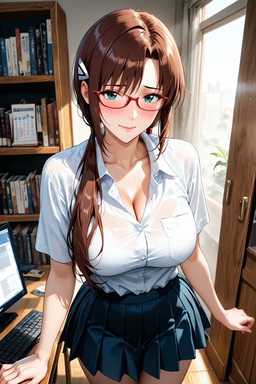 Front View, Round Face, Very Brown Hair Hentai AI Porn