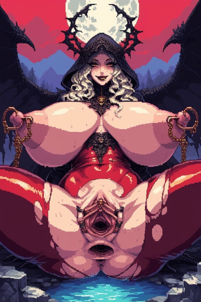 Many Nipple Piercings, Erect Clitoris, Topless Hentai AI Porn