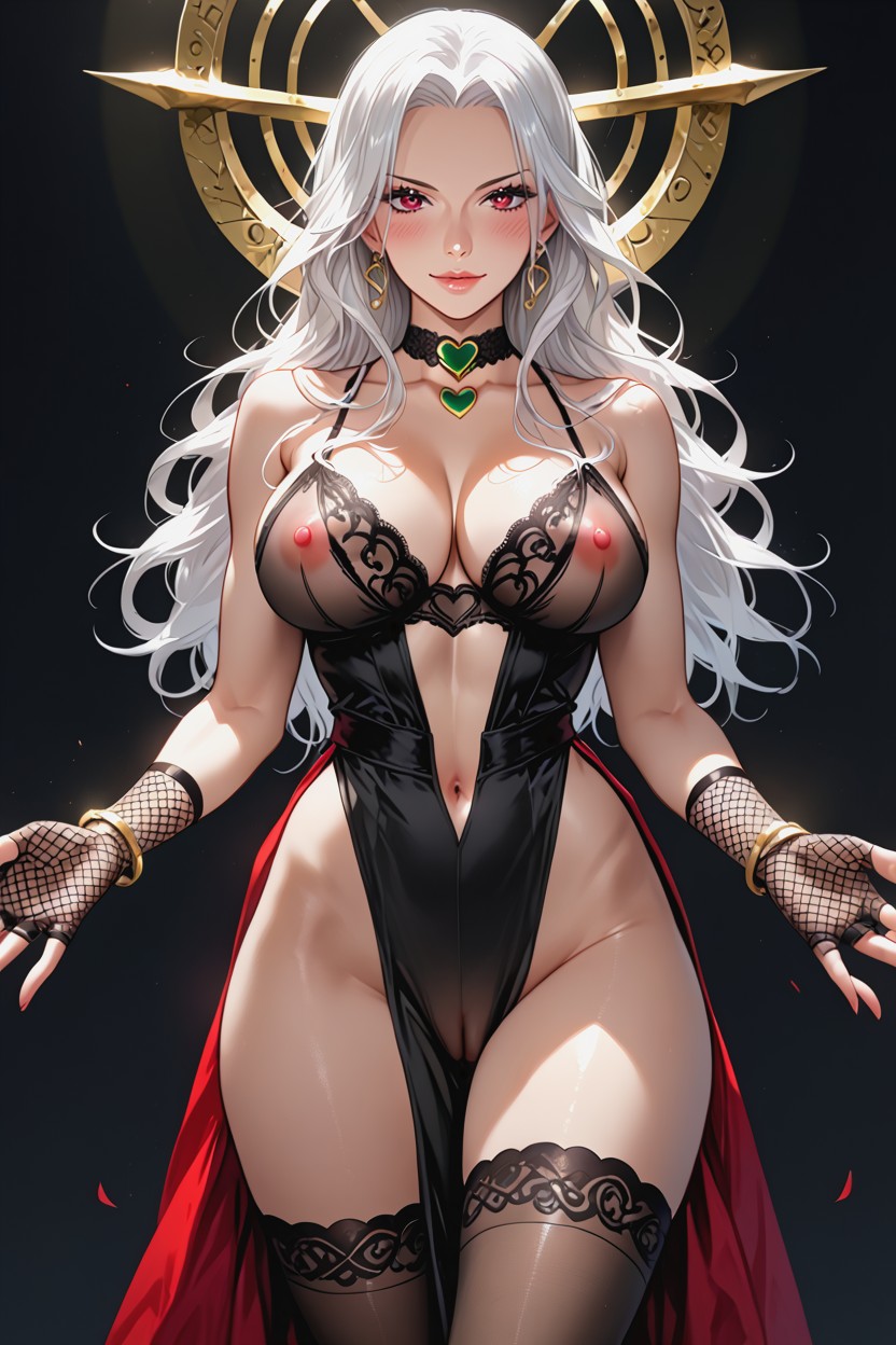 Long Black Fingerless Fishnet Gloves, Detailed Hands, Visible Navel Hentai AI Porn