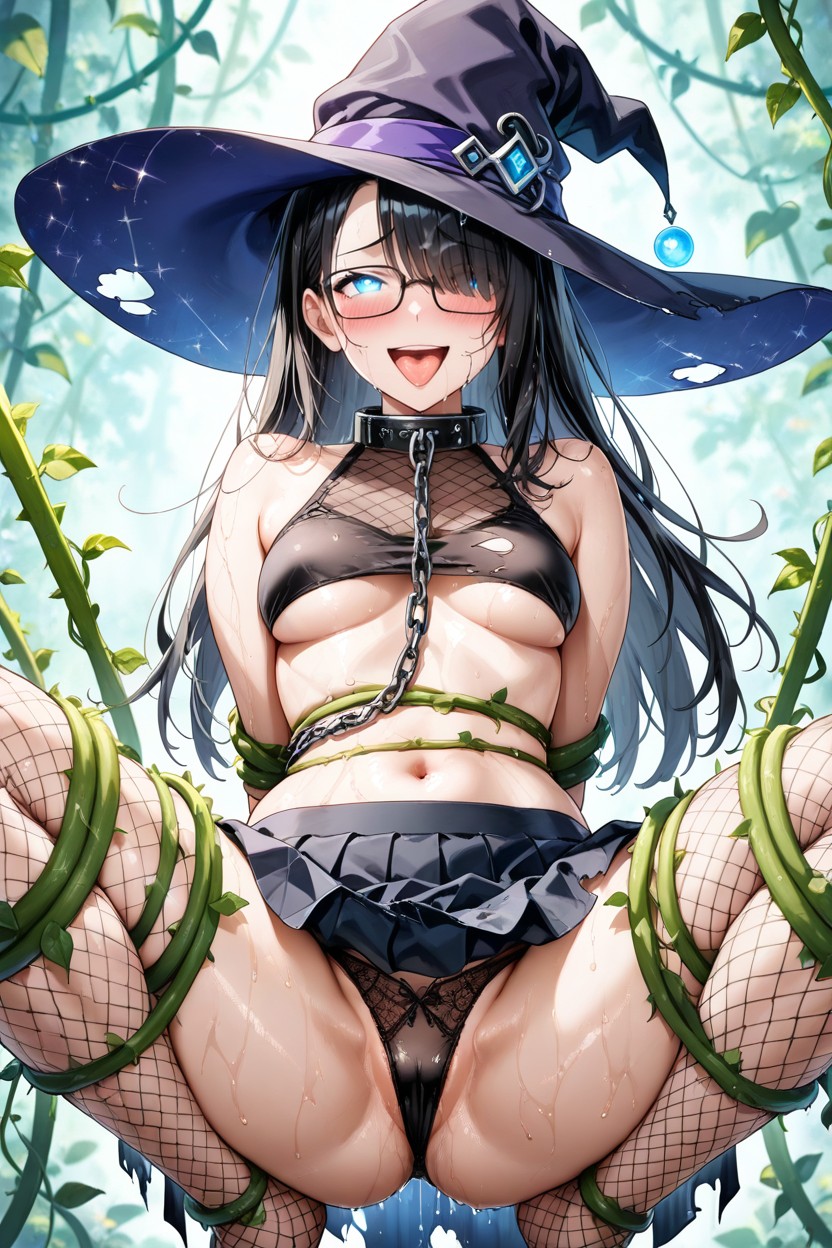 Streched Back Straight, Stick Out Tongue, Black Hair Hentai IA