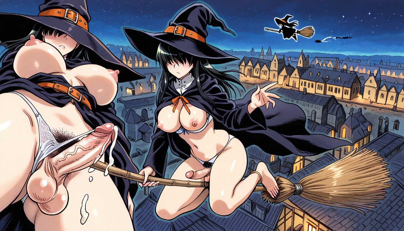 Flying On Broom, One Person, No Extra Witches Hentai AI Porn