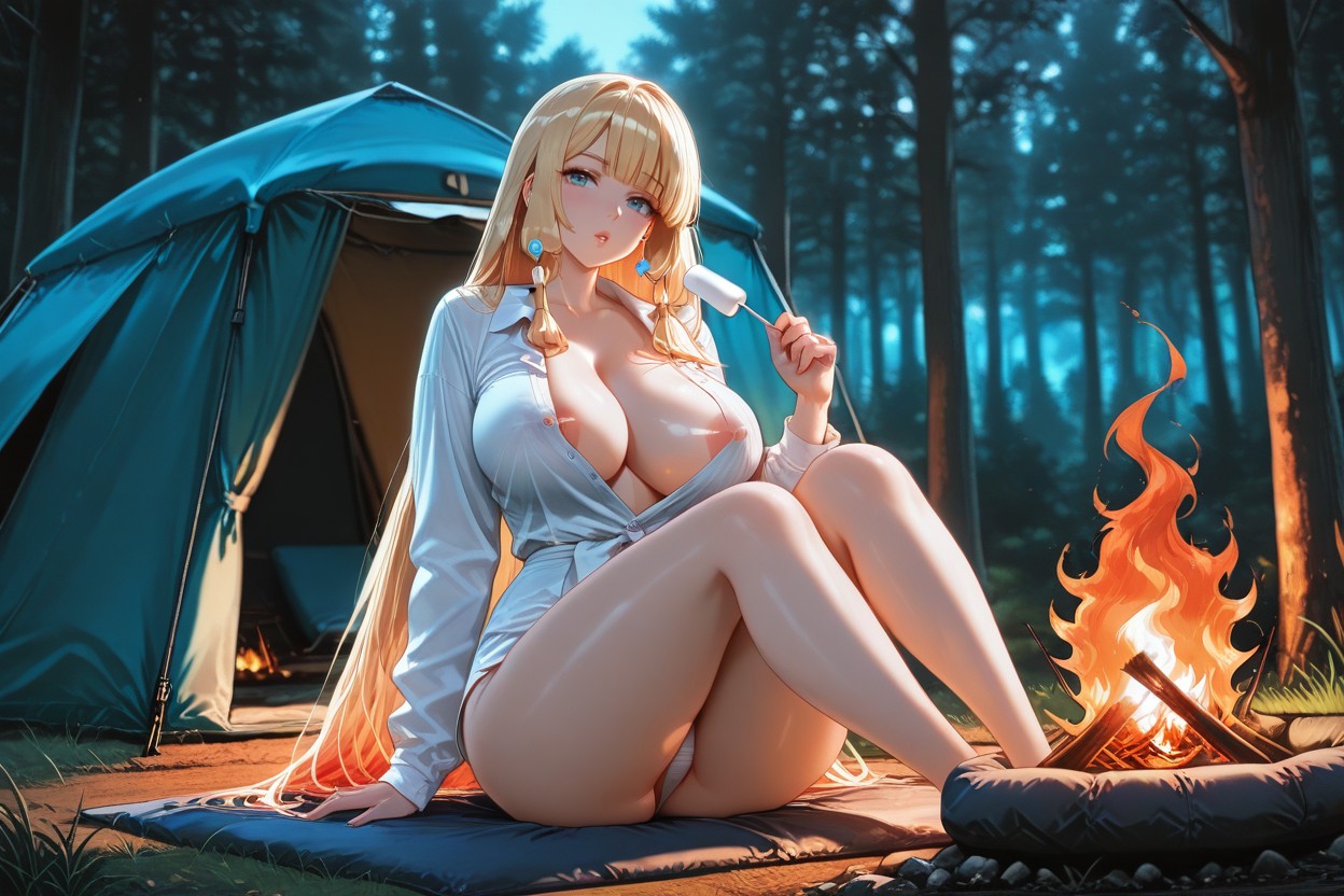 Campfire, Erotic, Forest Background Hentai AI Porn