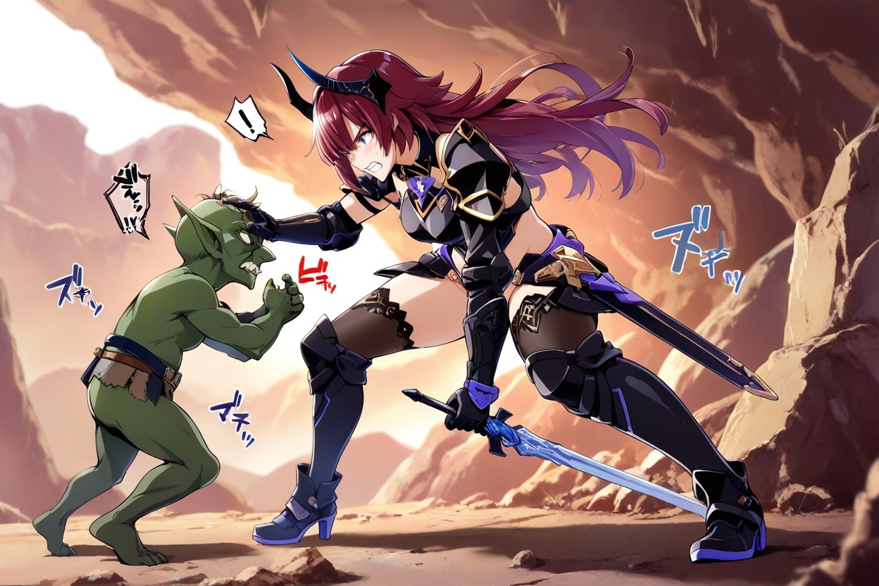 Female Blue Eyes, Combat Stance, In Canyon Hentai AI Porn