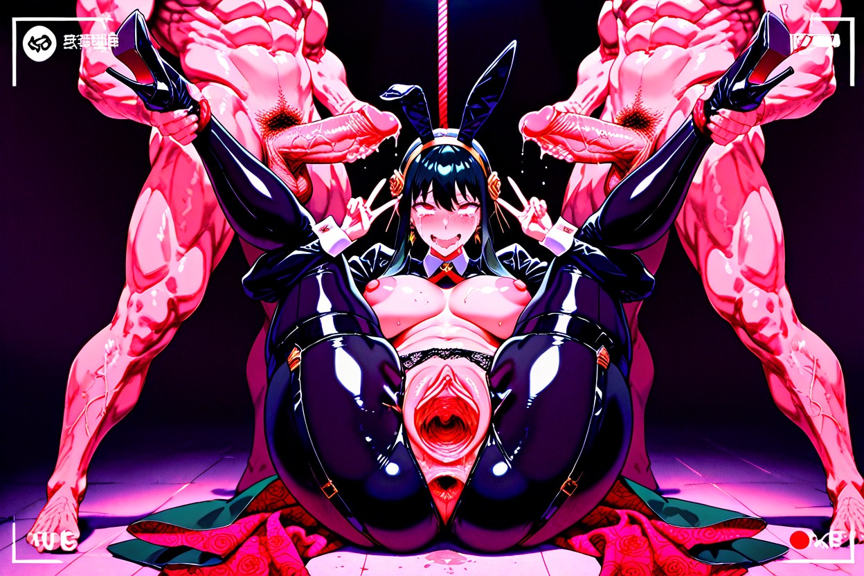 Open Toe Heels, Black Garter Belt, Men Holding Legs Hentai AI Porn