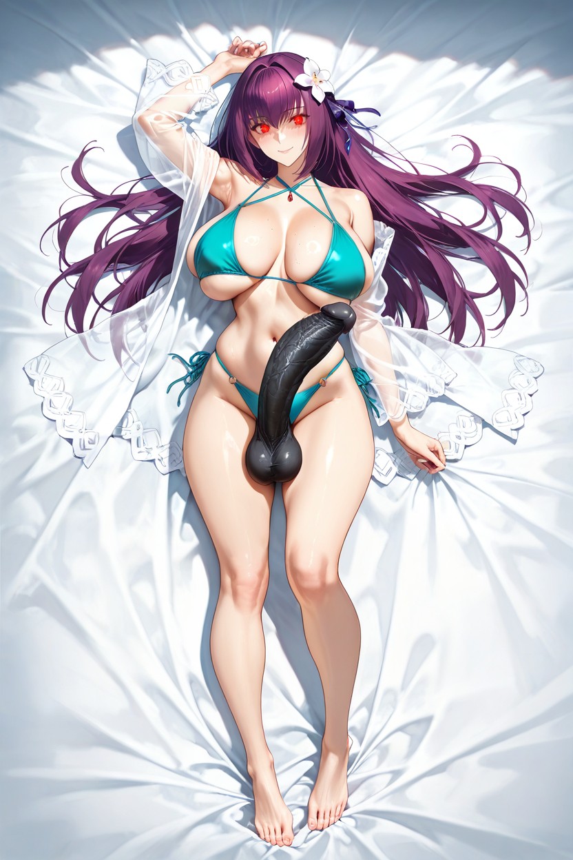 Black Penis, Lying Centered On A Plain White Bedsheet, One Breast Exposed Hentai AI Porn