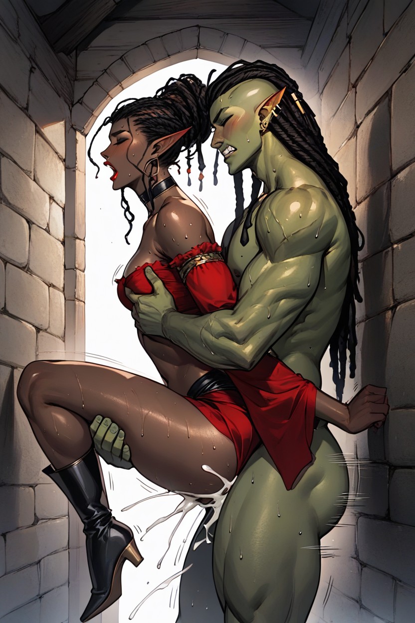 Orc Holding Female Ass While Penetrating, Hugging, Mature Face Hentai AI Porn