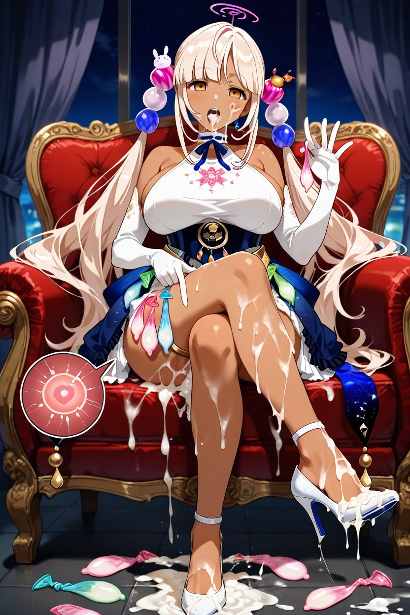 25+, Sitting, Holding A Used Condom In Hands Hentai AI Porn