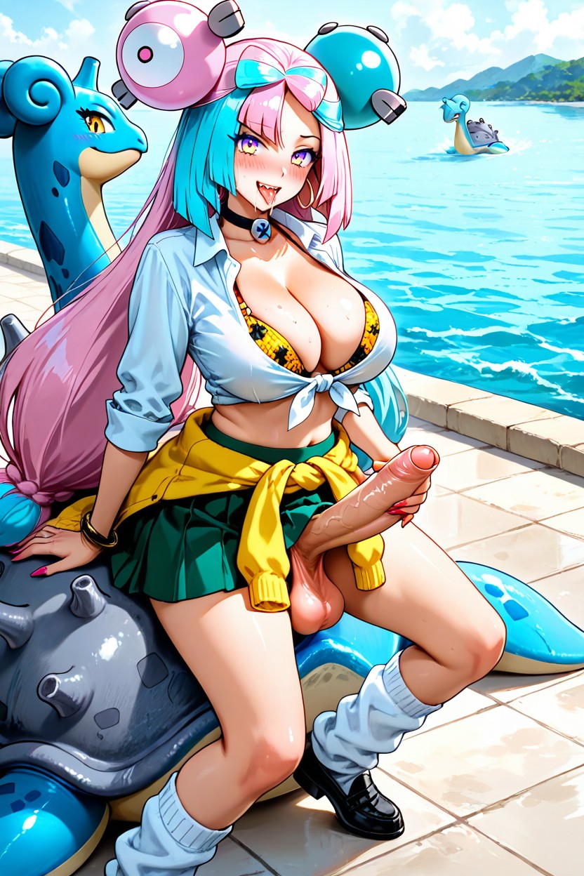 Black_choker, Tongue_out, Midriff Hentai IA