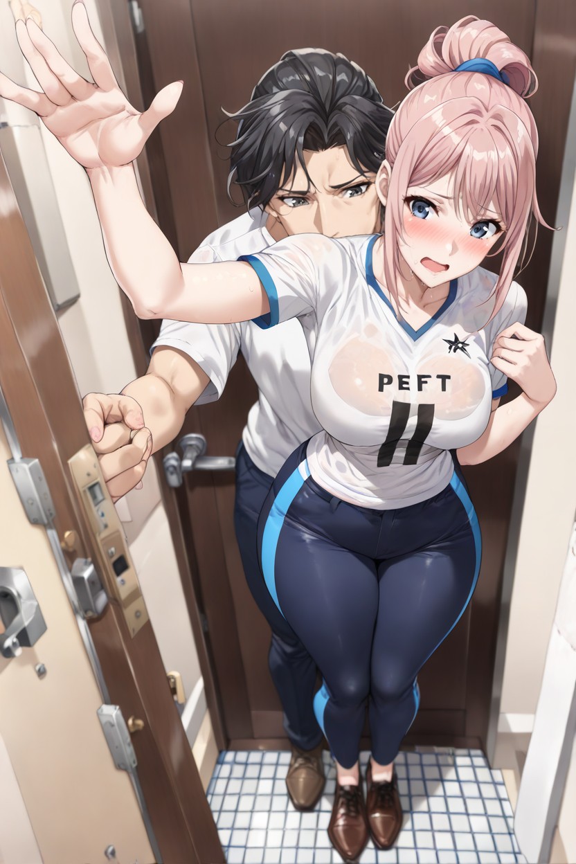 Perfect Body, Primary Blue With White Stripes, Medium Breast Hentai AI Porn