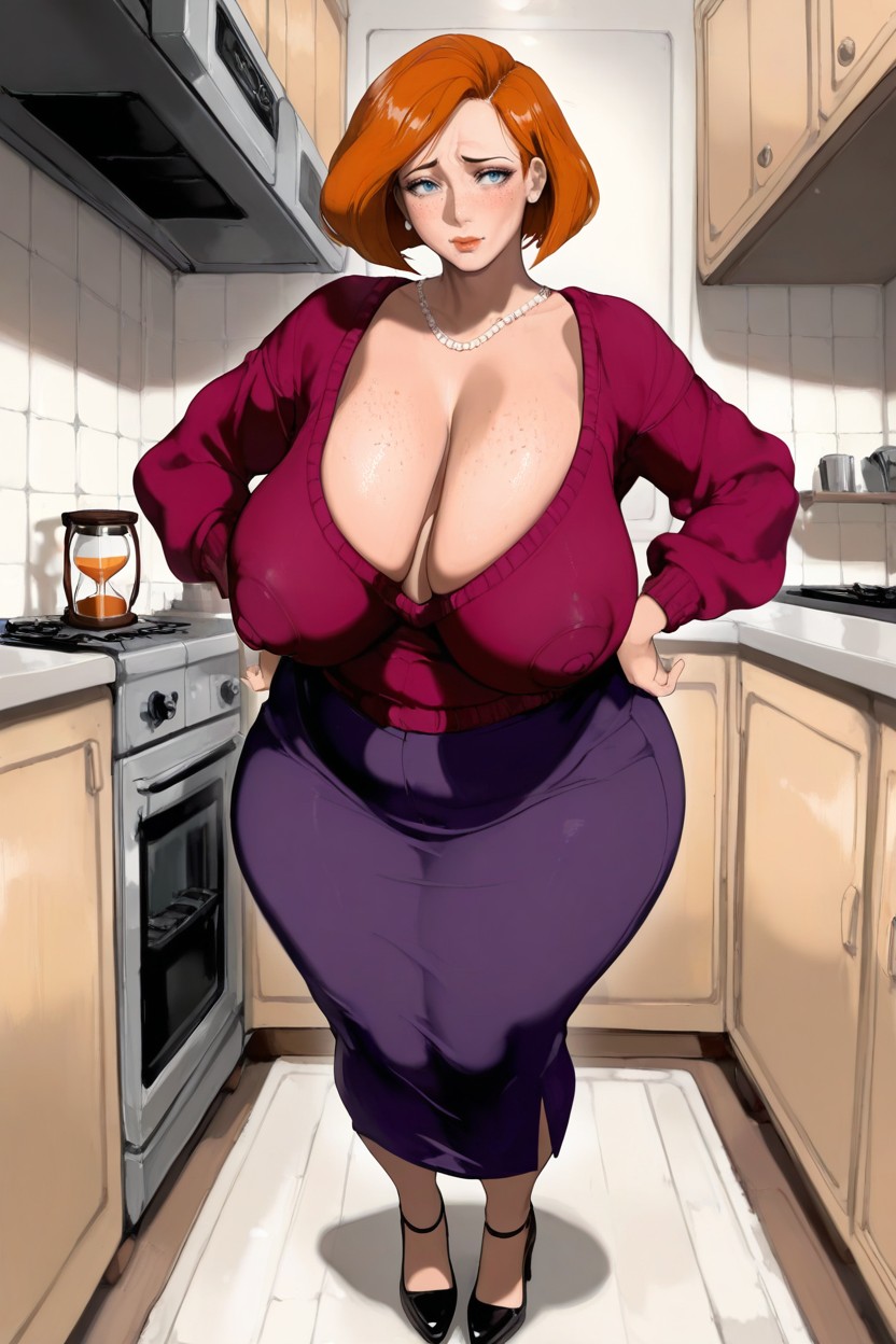 Shy Expression, Hands On Hips, Large Plump Lips Hentai AI Porn