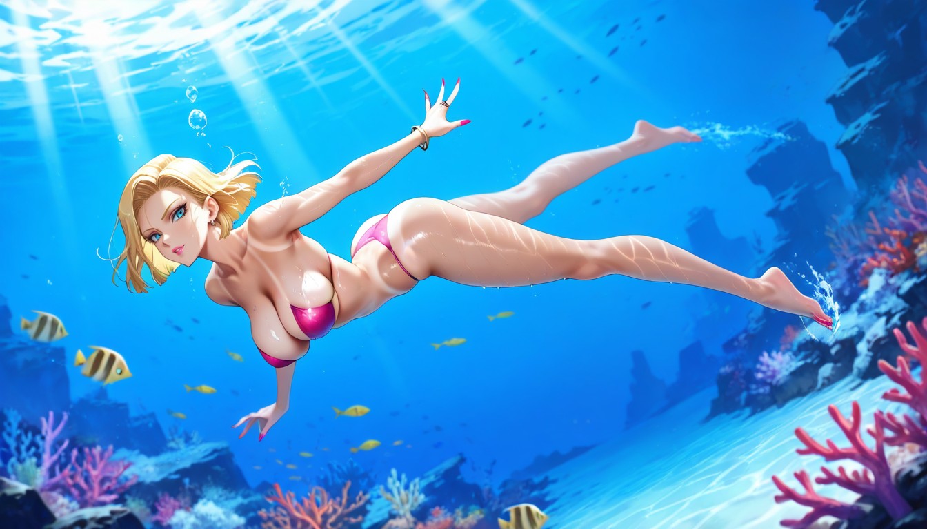 Tan Lines, Detailed Wavy Hair, High Resolution Hentai AI Porn