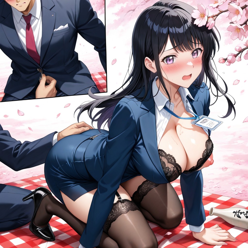 Silly Expression, Medium Ass, Black Lace Stockings And Garter Belt Hentai AI Porn