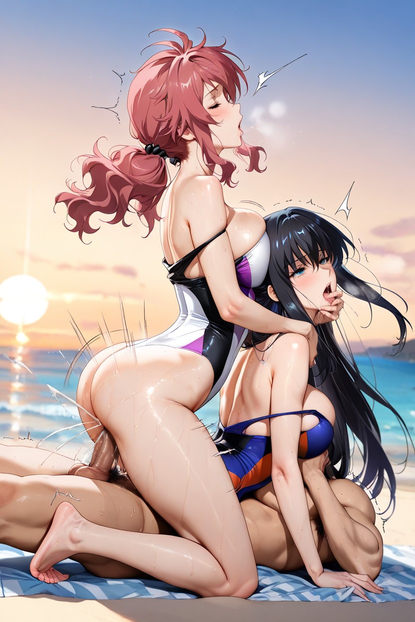 Sweaty Skin, Rolling Eyes, Three Hentai AI Porn