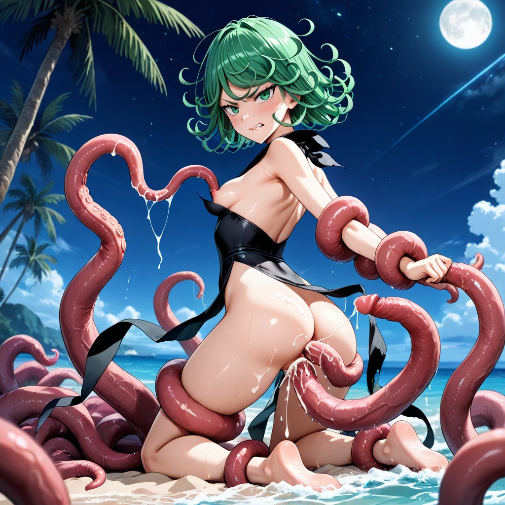 Tentacles Torn Her Clothes Exposed Both Bare Breasts, Tentacles Filled The Ground And Around Her, Giant Tentacles Mouth Behind Hentai AI Porn