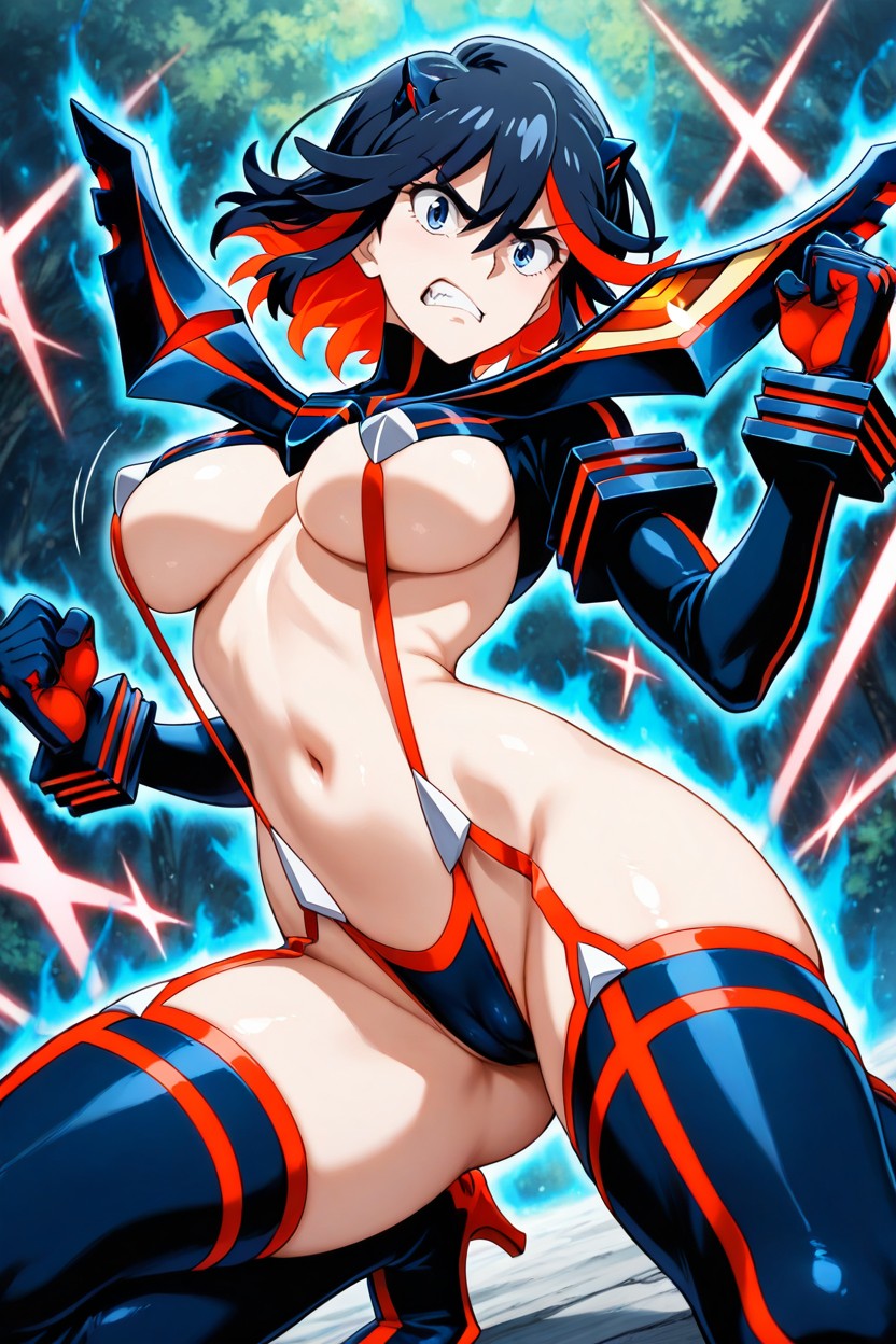 Gloves, Bare Navel, Clenched Fists Are Near Waist Hentai AI Porn