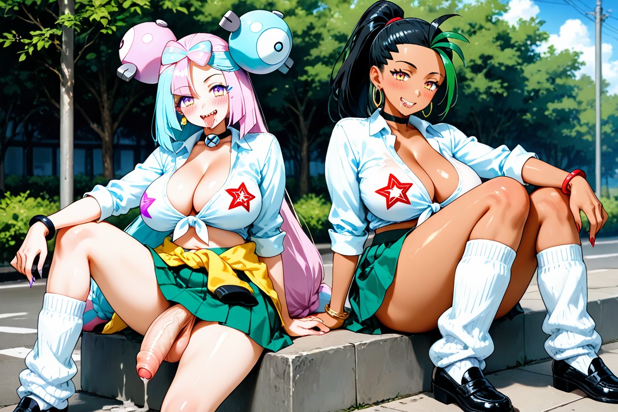 Hoop_earrings, Green Skirt, 2 People Hentai AI Porn