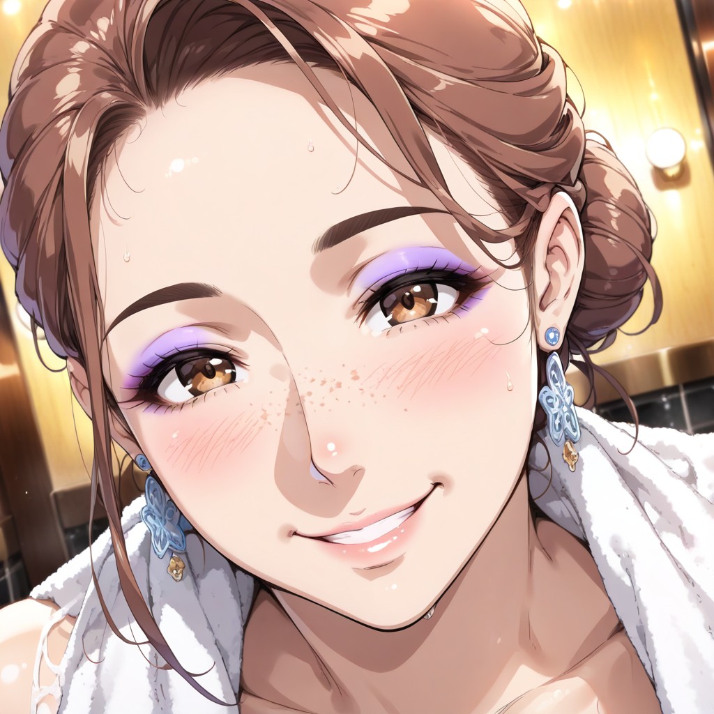 Purple Eyeshadow, Enma Art Style, Freckles Hentai AI Porn