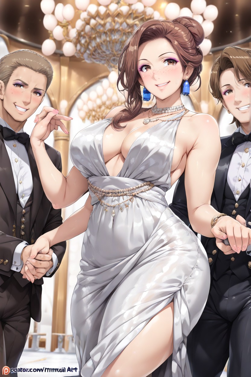 Luxurious Ballroom, Woman And + Male, Hair Bun Hentai AI Porn