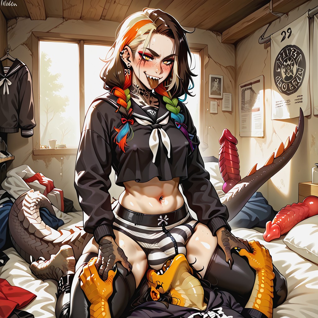 Piercings, Rubbing Bulge, Tribal Hentai AI Porn