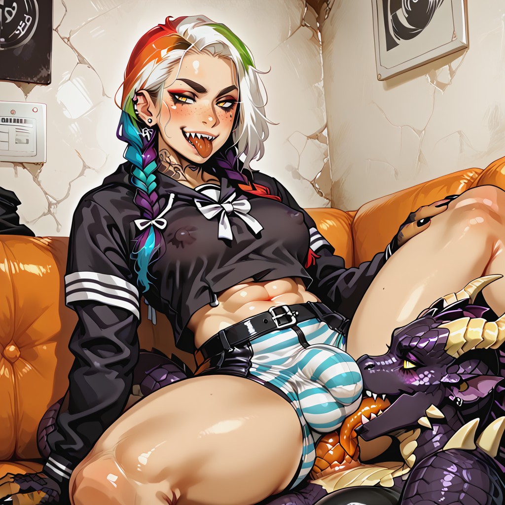 Braids, Compression T-shirt, Black Skin Hentai AI Porn