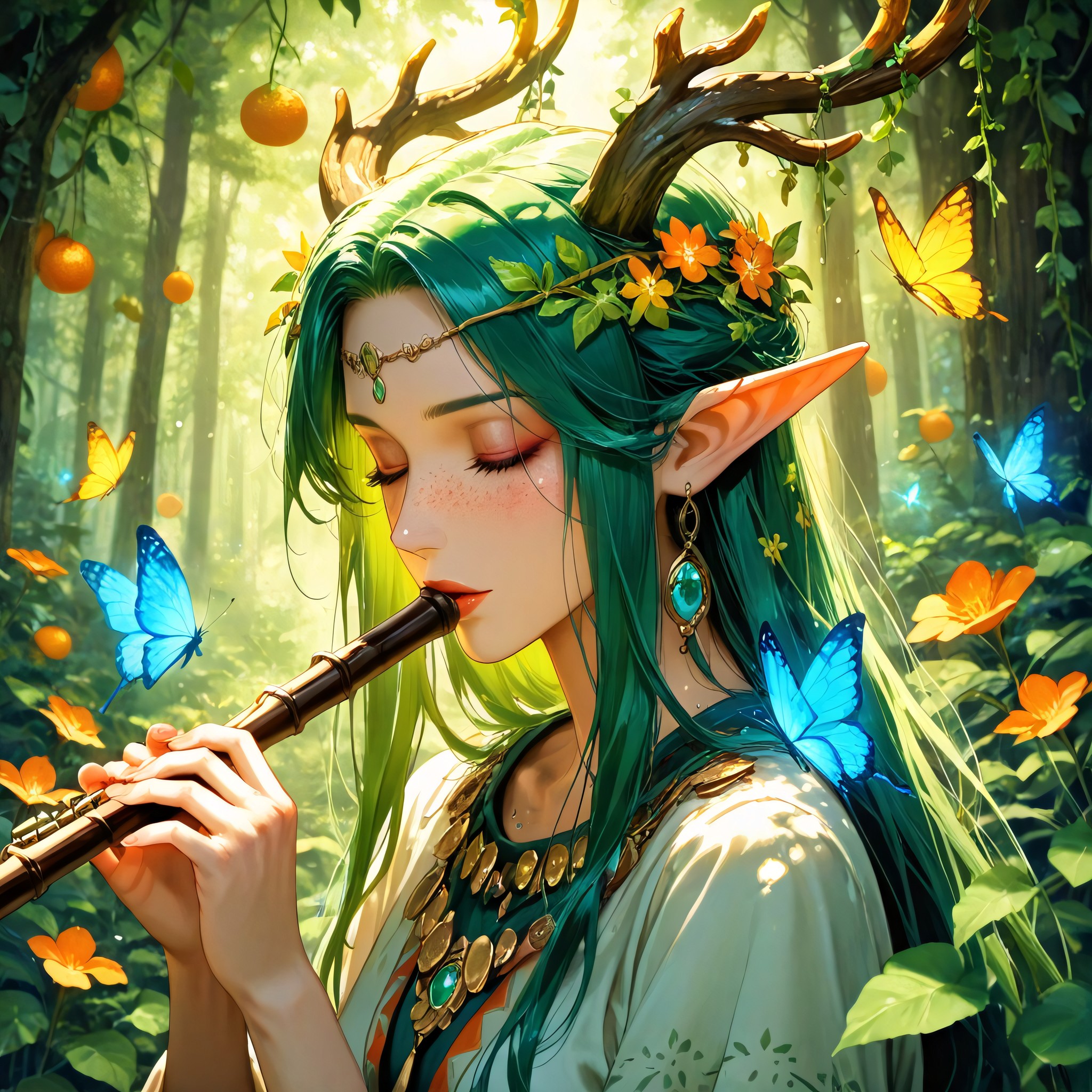 Lush Garden Of Many Different Green Plants, 18+, Are Flying Around Him The Background Is A Dense Hentai AI Porn