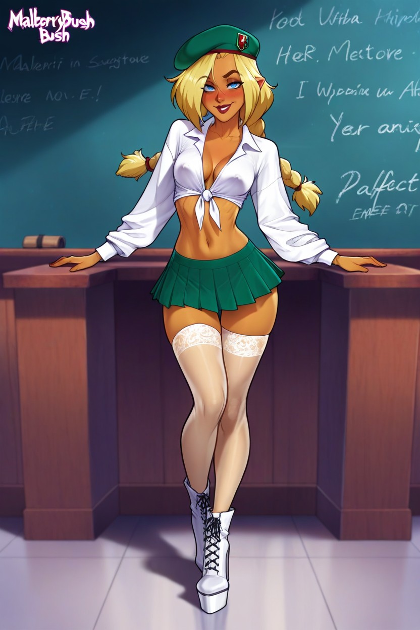 White Collar Shirt Tied In Knot, Front View, Snatched Waist Hentai AI Porn