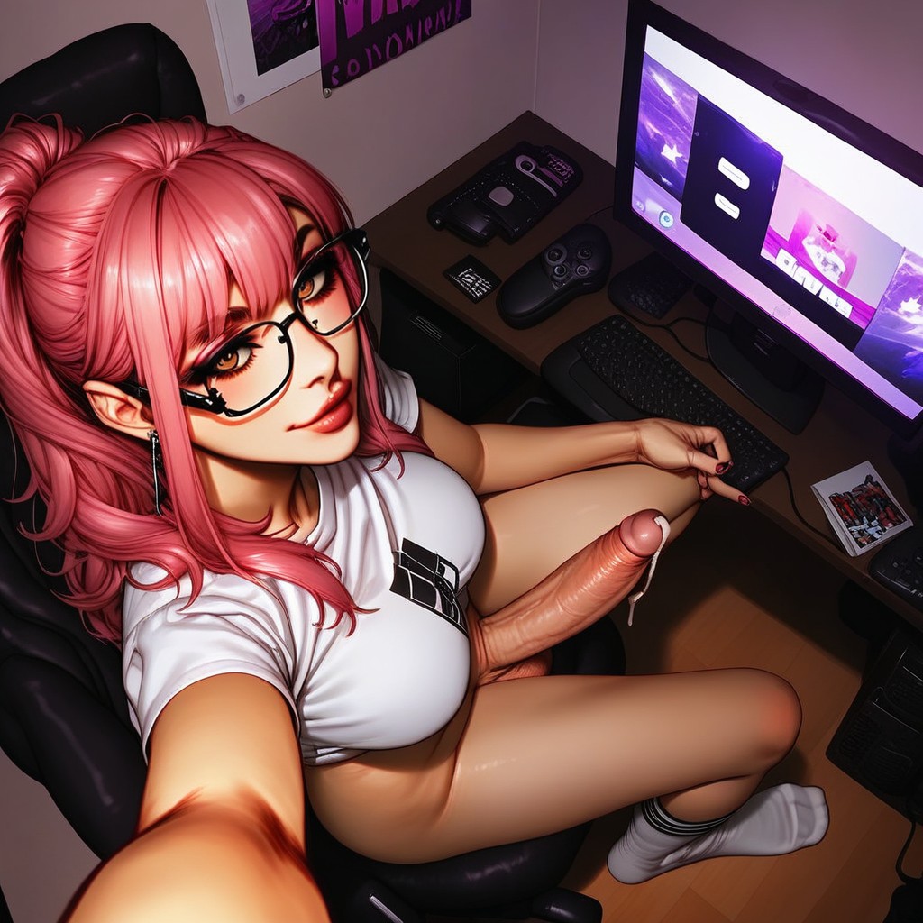 Gamer, Futa Streamer, Huge Boobs Hentai AI Porn
