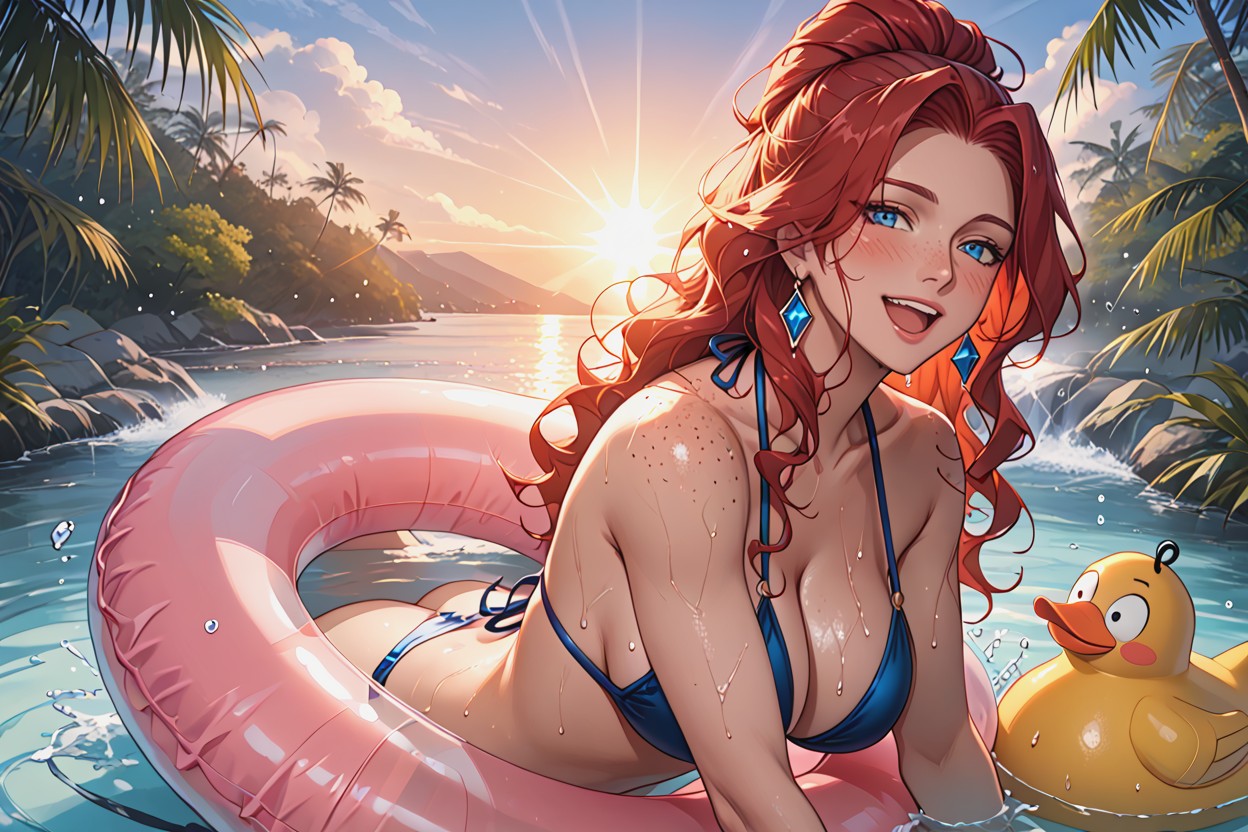 Long Ginger Wavy Hair, Golden Hour, Caustics On Water Hentai AI Porn