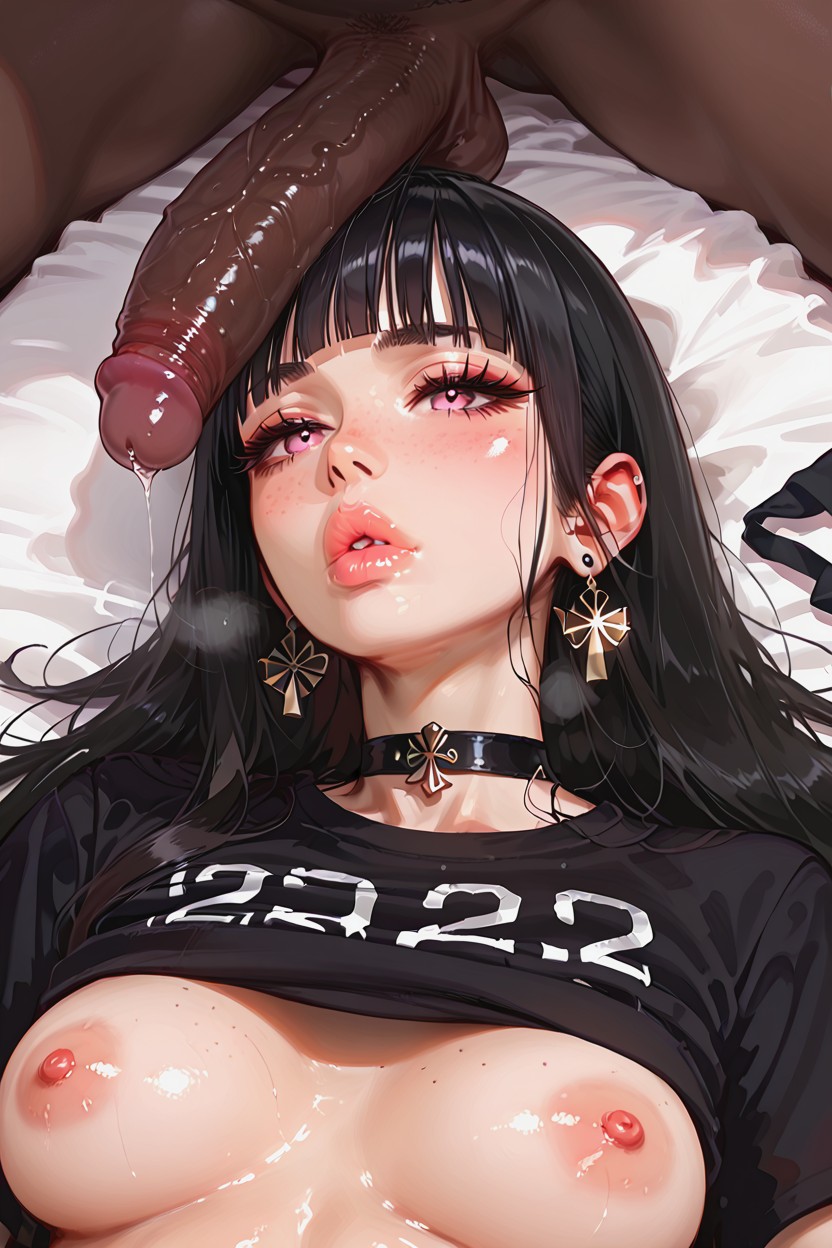 Long Hair, Silver Hooped Earrings, Pink Eyes Hentai AI Porn