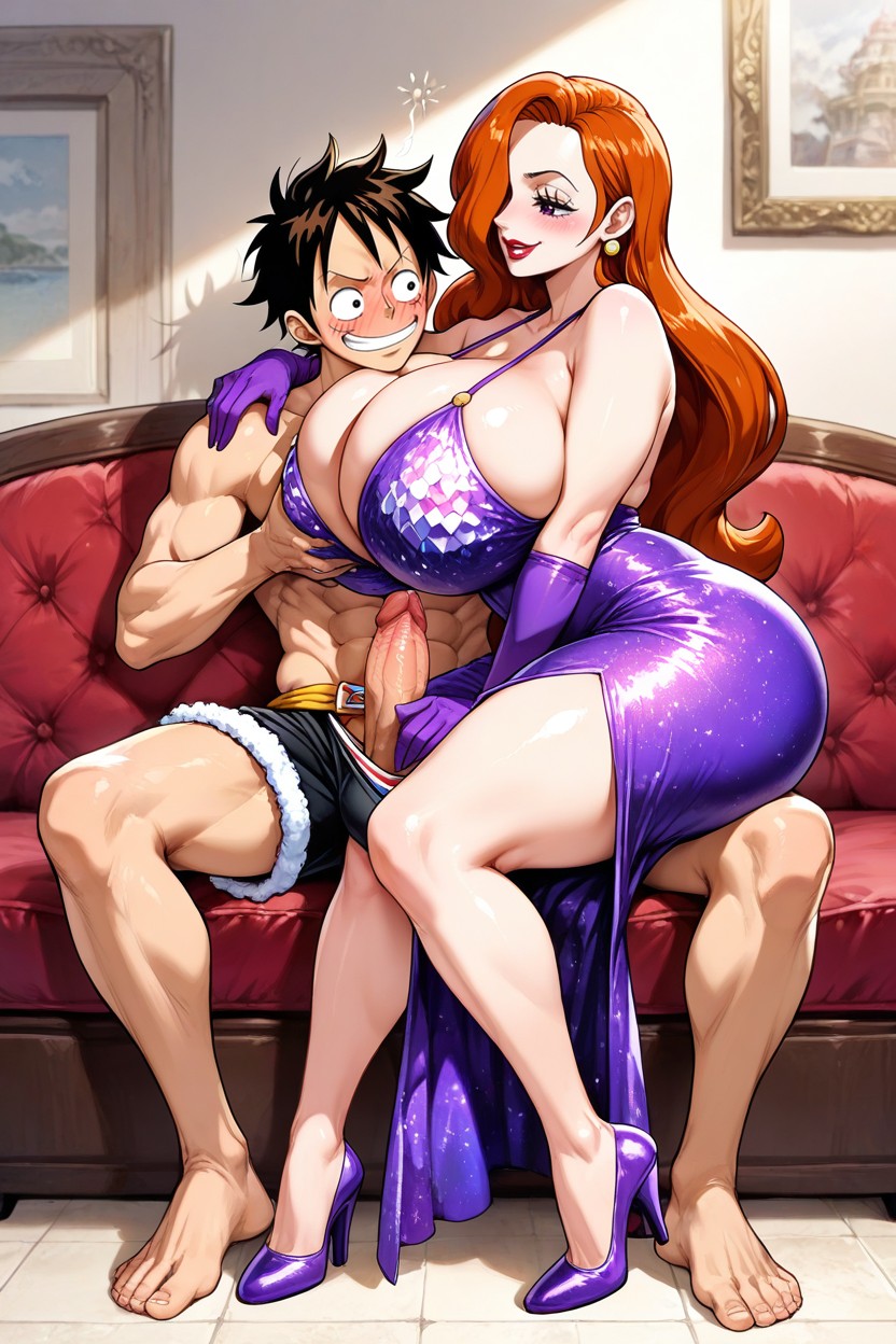 Full-face Blush, Purple Opera Gloves, Looking At Each Other Face To Face Hentai AI Porn