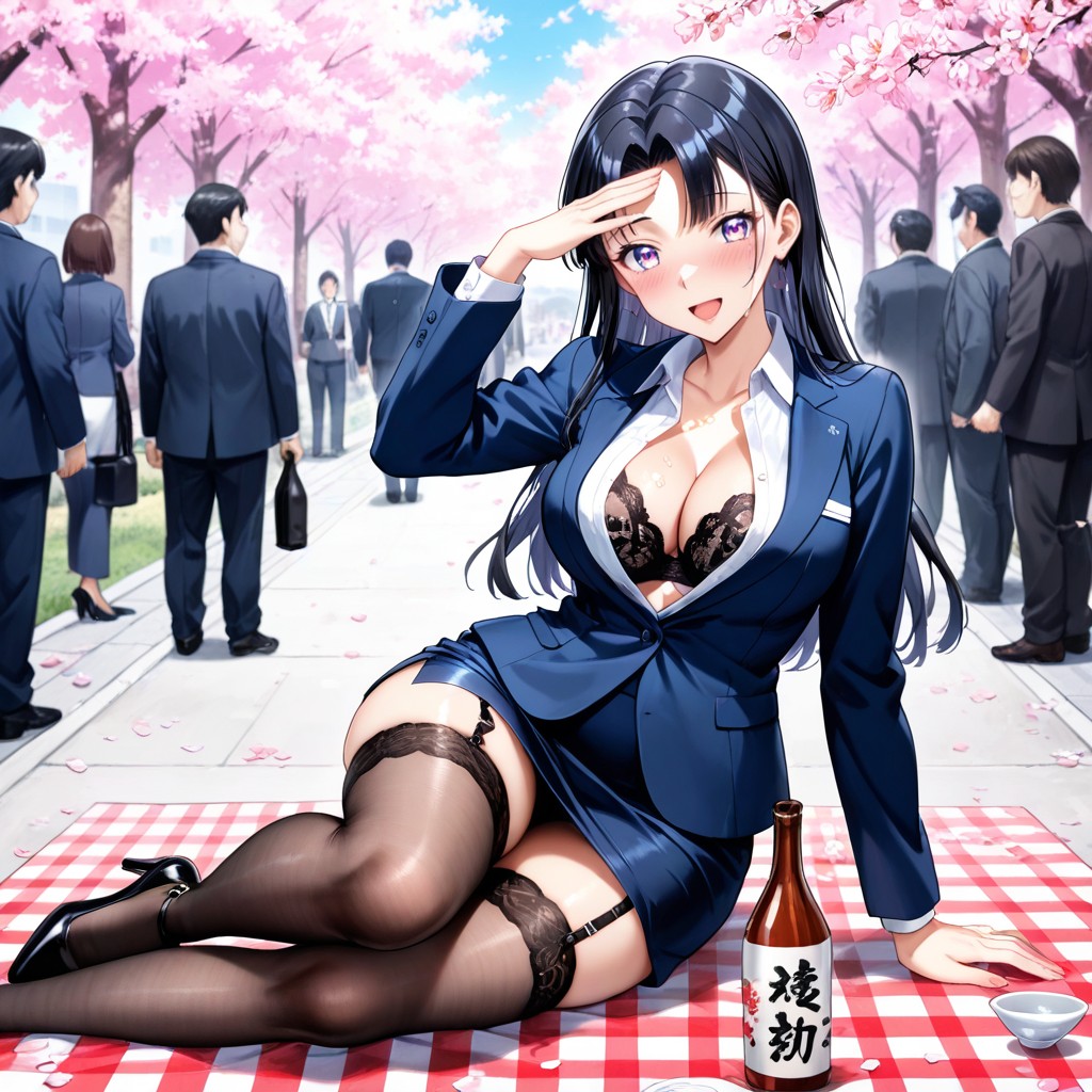 Dark Blue Pencil Skirt, Strapped Black High Heels, Sitting On Mat Hentai AI Porn