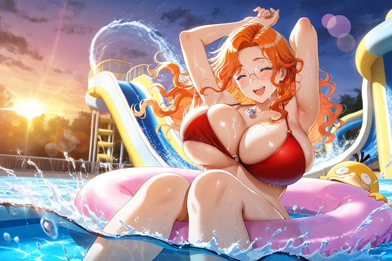 Low Angle, Bikini Top Slipping Off, Dynamic Action Shot Hentai AI Porn