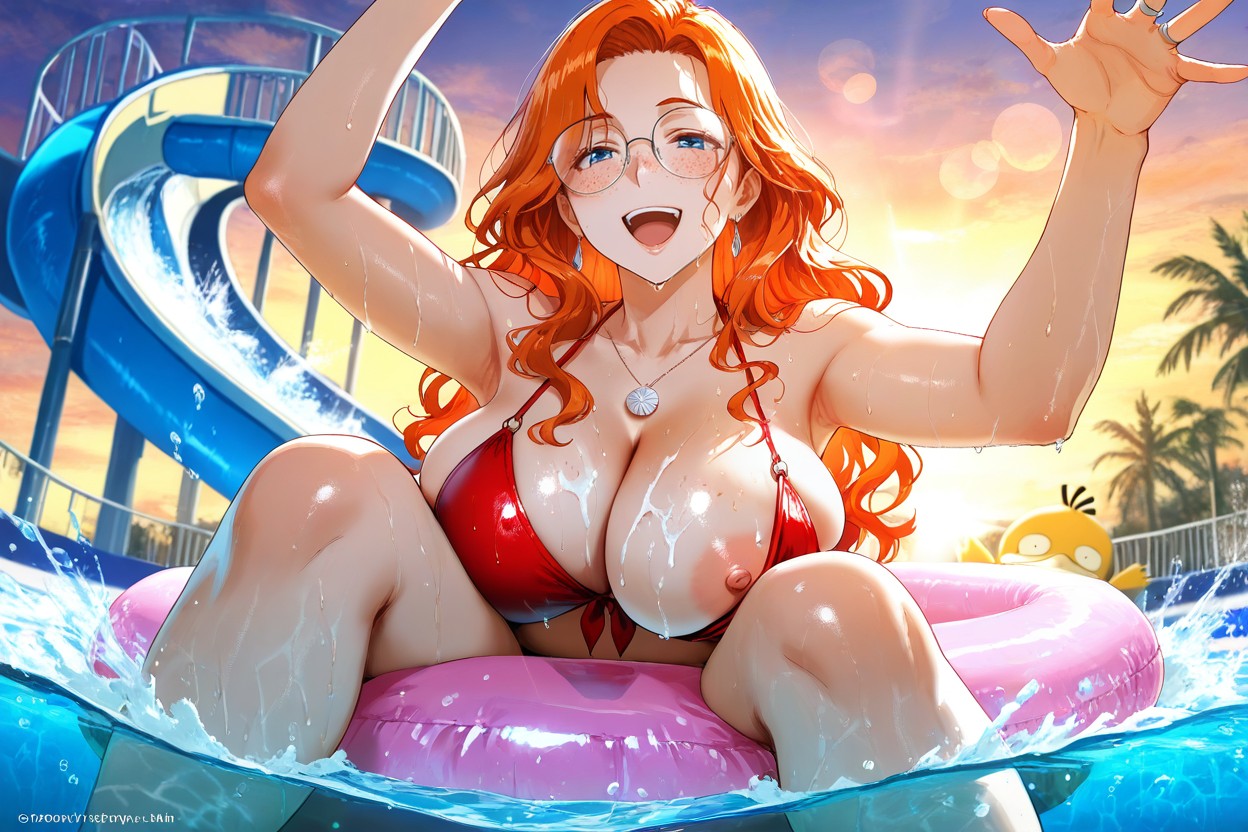 One Breast Exposed, Arms Raised Upward, Cinematic Framing Hentai AI Porn