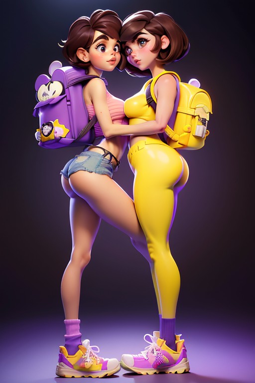 Exposed Pussy, Bobcut, Cutoffs Around One Leg Hentai AI Porn