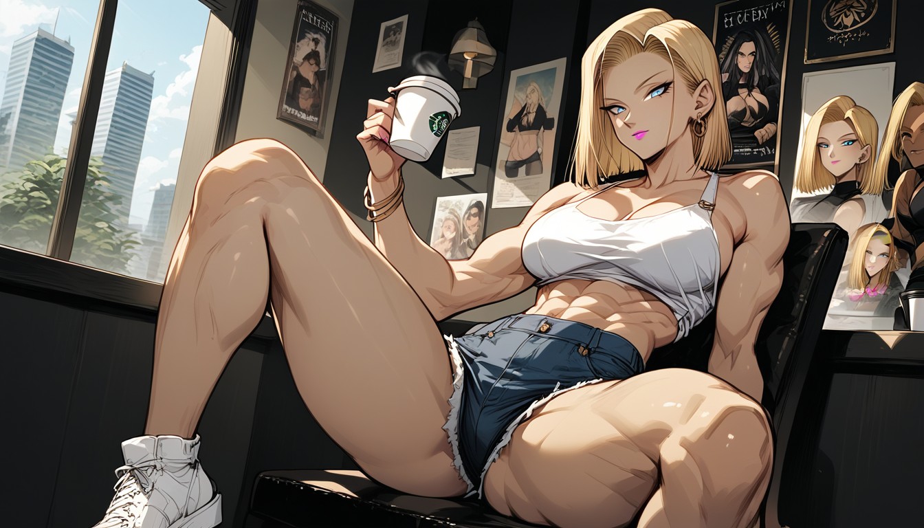 Coffee Shop, Link Nails, Sitting Down Legs Spread Hentai AI Porn