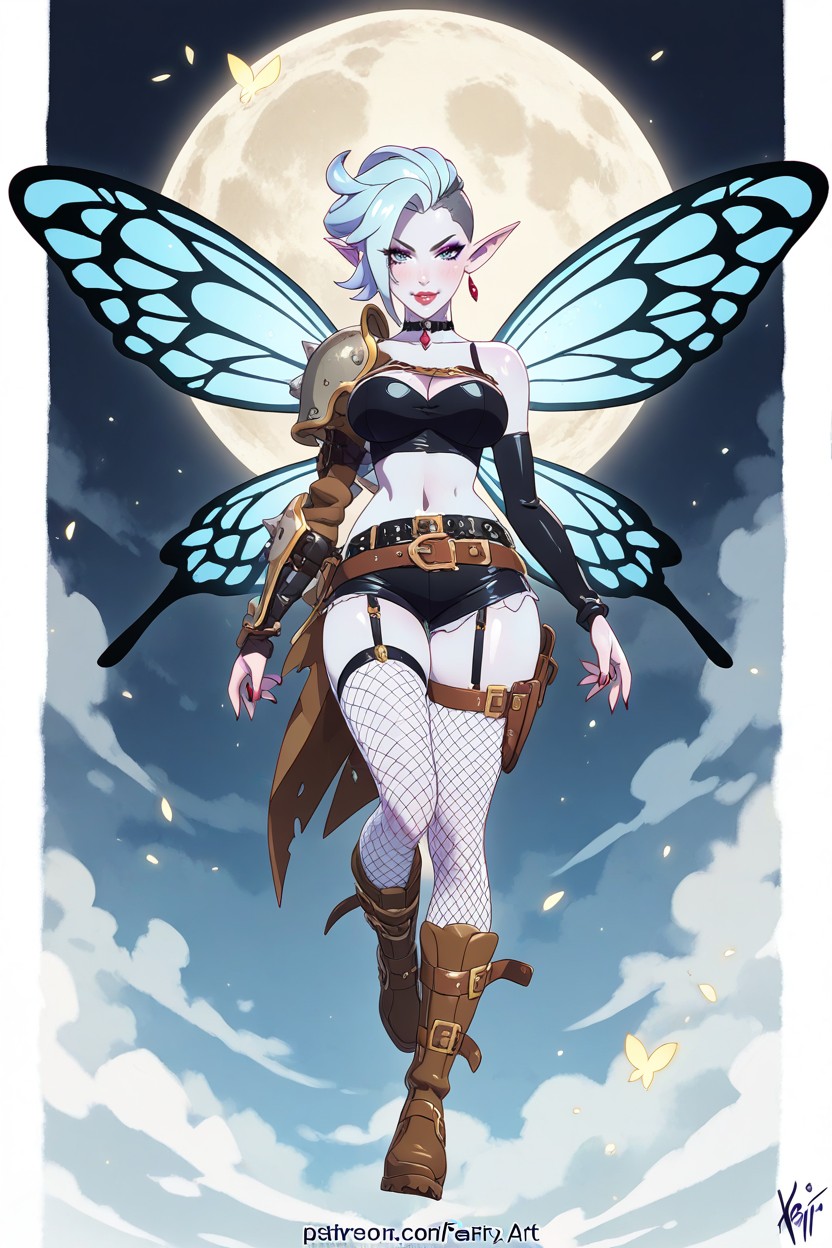 Anime Style, Delicate Butterfly Fairy Wings On Back, Two Tone Background Hentai AI Porn