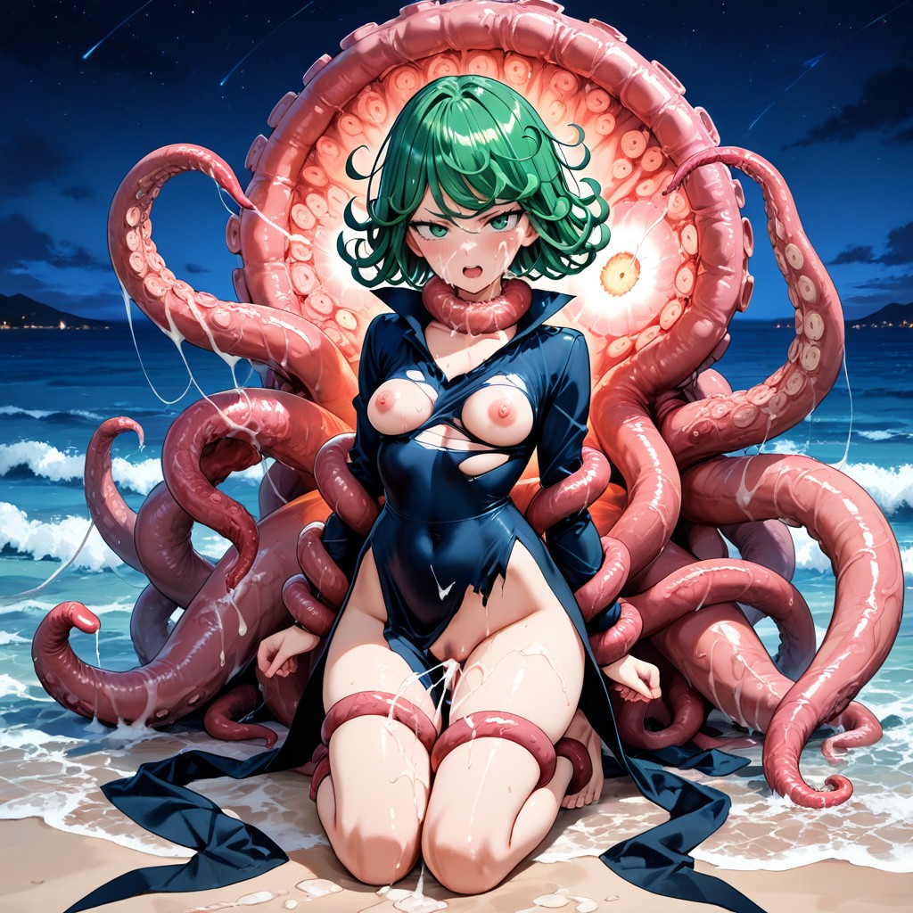 Tentacles Torn Her Clothes Exposed Both Bare Breasts, 25+, Tatsumaki Walking At Night On The Beach Hentai IA