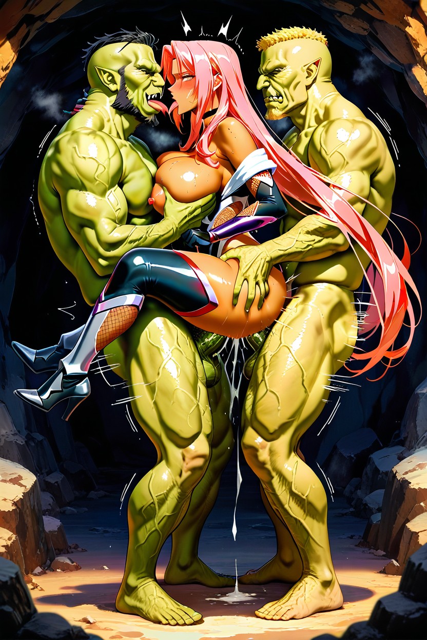 Tongue Out, Threesome, Her Clenched Teeth Hentai AI Porn