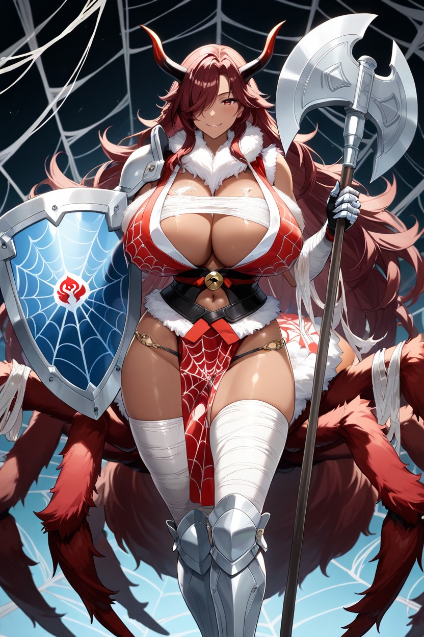 Long Fluffy Fur Above Chest, Red Fur, Spiderweb Leg Armor With Red Fur Hentai AI Porn