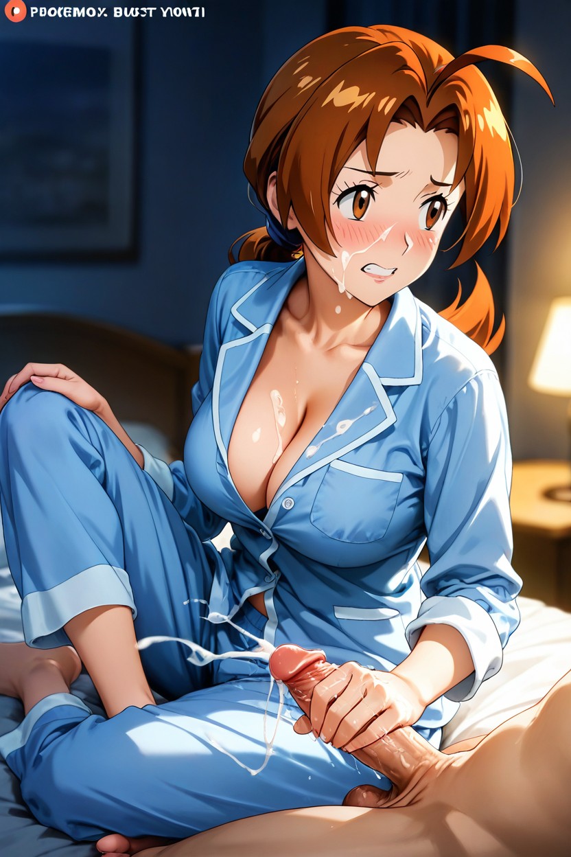 Heavy Blush, Mature Milf, Penis Ejaculating Upwards Hentai AI Porn
